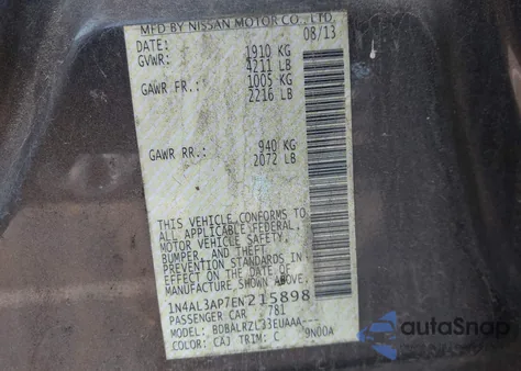 2014 Nissan Altima 2.5 S from USA, damaged, VIN 1N4AL3AP7EN215898